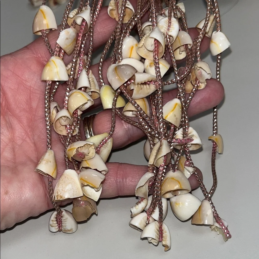 Source Unknown Shelled Boho Hair Accessory w/ metallic pink cording